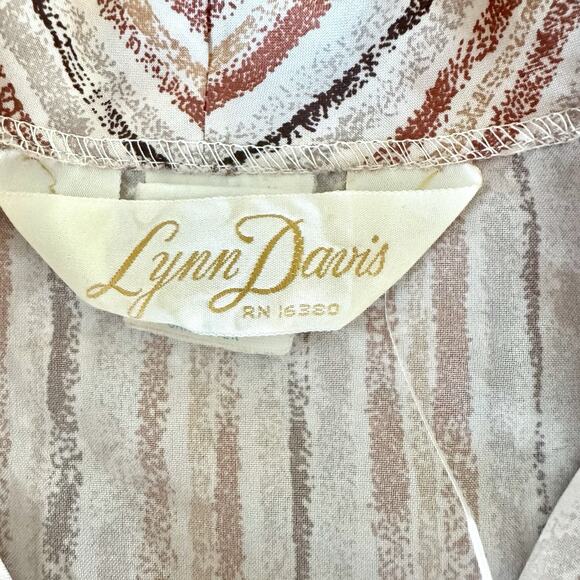 70s Lynn Davis Sz 14 Rust Red Midi Dress Tie Neck Striped Secretary Boho Retro - Picture 9 of 16